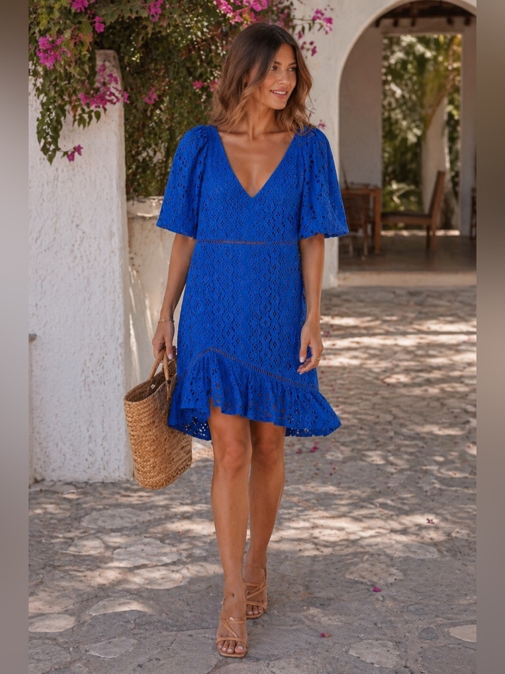 Just Me Blue Midi Dress Small Flowy Boho Cottagecore Casual